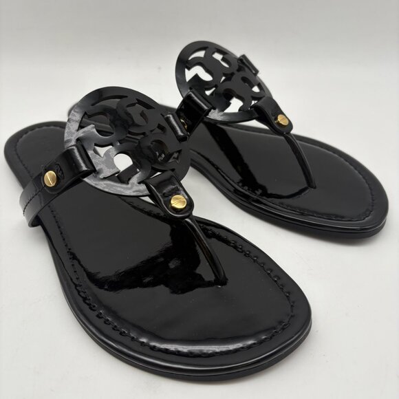 Tory Burch Miller Patent Leather Sandal Enamel Black - Picture 2 of 10